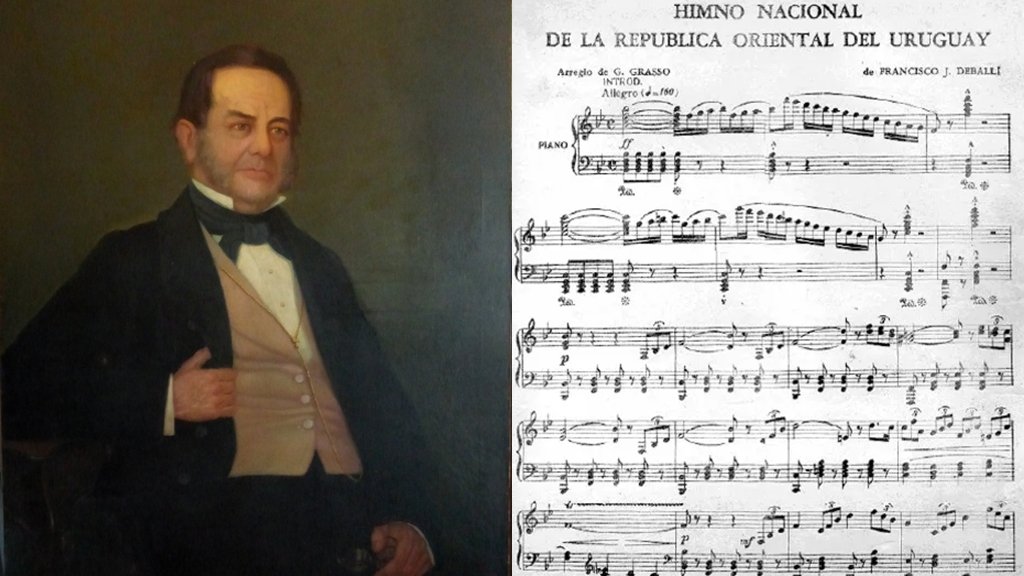 Francisco Acuña de Figueroa y partitura del himno nacional de la República Oriental del Uruguay