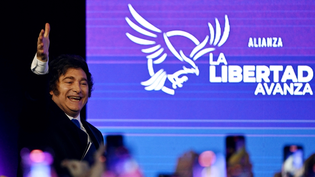 El presidente argentino, Javier Milei, tras los resultados de las elecciones legislativas nacionales en Buenos Aires. Foto: AFP
