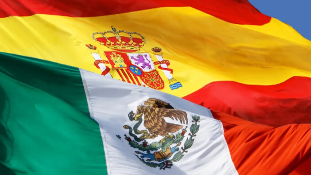 Banderas de España y México. Foto Gobierno de México